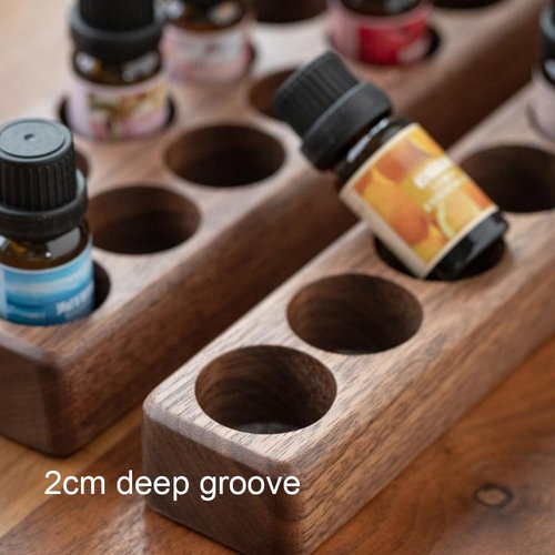 AXUYU Wooden 7/14 Slots Essential Oil Organizer, Nail Polish Shelf, Durable wood Makeup Display Stand, Makeup Storage Rack for Tabletop Essential Oils Perfume Rack for 10-20ml Bottles (7 Slots)