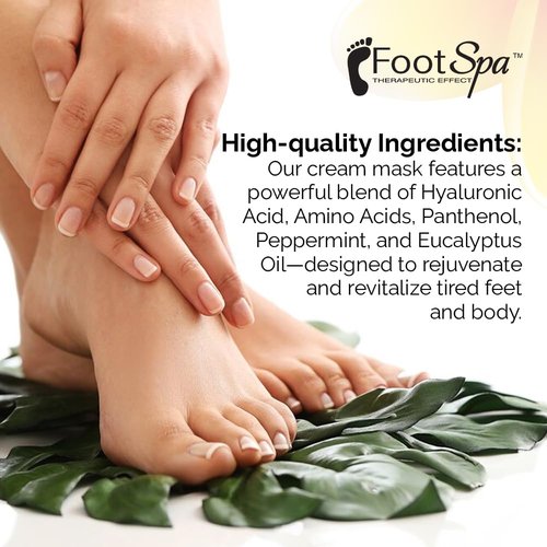 FootSpa - Cream Mask for foot, 128 Oz With Peppermint and Eucalyptus Oil - Pedicure Massage for Tired Feet and Body, Hydrating, Fresh Skin - Infused with Hyaluronic Acid, Amino Acids, Panthenol