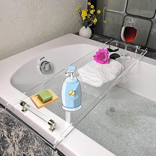 WANLIAN 33-Inch Luxury Bathtub Caddy Tray for Bathroom - Shower Storage Organizer Shelf With Silver Handles