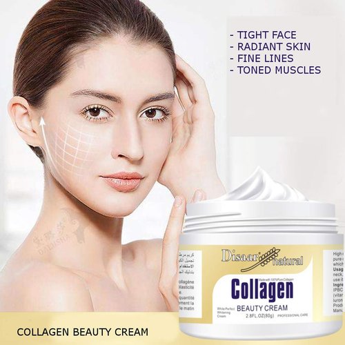DISAAR Beauty Collagen Cream Forehead Neck Lines Smile Wrinkles Facial Spots Dry Skin Weak Muscules Improve Your Face 80g (Pack of 2)