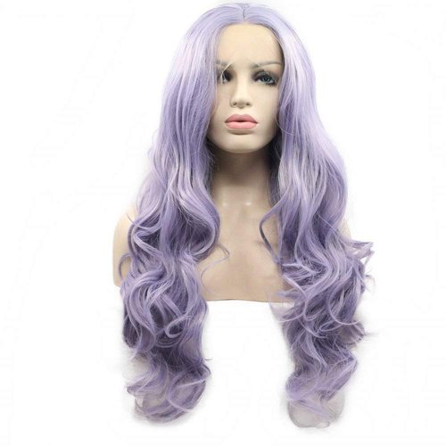Lilac Purple Lace Front Wigs for Women Soft Wavy Lavender Hair Wig Natural Hairline Realistic Mix Color Long Purple Glueless Synthetic Heat Resistant Fiber Hair Drag Queen Cosplay 24Inch