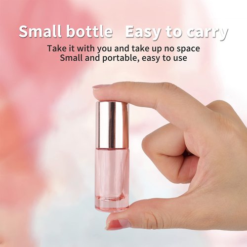 Kesell 14 Pack 5ml Roller Bottles Clear Pink Empty Refillable Glass Sample Vial with Stainless Steel Balls for Essential Oil Perfume Aromatherapy