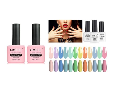 AIMEILI Summer Gel Nail Polish Color with Gel Base Coat No Wipe Top Coat