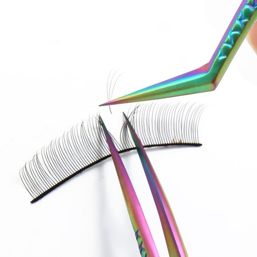 FEITA Diamond Grip Eyelash Extensions Tweezer Lash Precision Tweezers, Japanese Steel Dolphin-shaped Tip, False Lashes Application Tools, Multi-color 1Pc