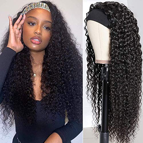 XSY 28 Inch Headband Human Hair Wigs Deep Wave None Lace Front Wigs Brazilian Virgin Human Hair Glueless Machine Made Headband Wigs for Black Women