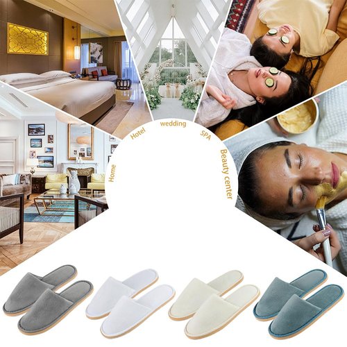BoxSkivra 2-6 Pairs Spa Slippers, Indoor Slippers, Disposable Slippers for Guests, Washable & Non-Slip Reusable, Women, Men, House, Bedroom, Hotel, Travel, Wedding (Thick Soft)