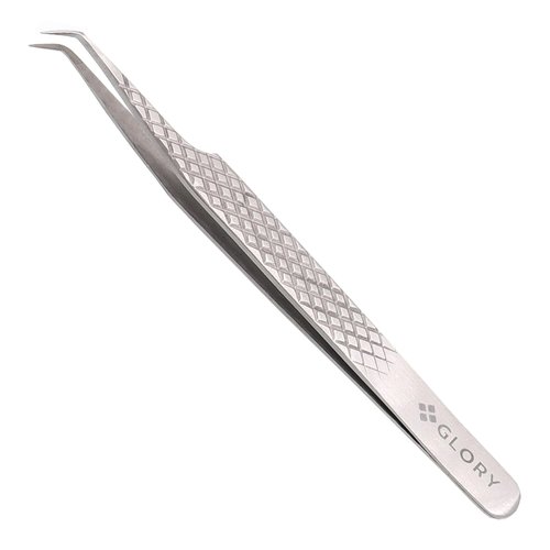 Glory 45 Degree Angle Lash Tweezers for Eyelash Extensions – Precision Fiber Tip Diamond Grip Stainless Steel Lash Tool for Classic Volume & Professional Lash Tech Supplies