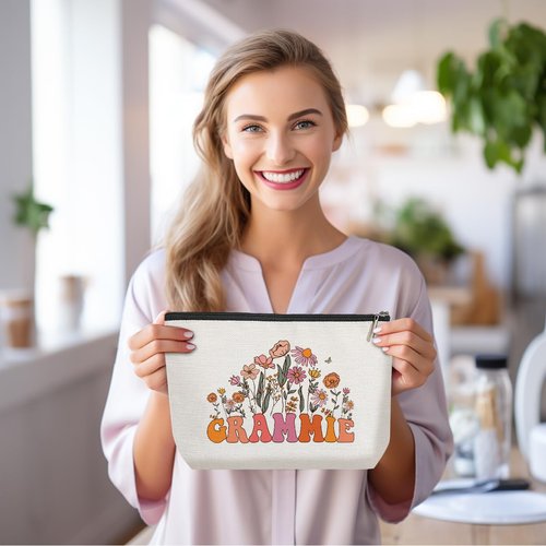 Retro Flower Mothers Day Birthday Gifts for Grammie Funny Grandma Gifts from Granddaughter Makeup Bag Cosmetic Bag Retirement Wedding Anniversary Appreciation Gifts for Women Grandma Nana Grandmother