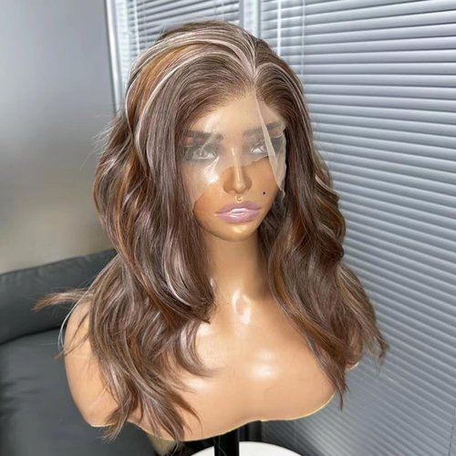 hallokiki Futura Hair 13x6 HD Synthetic Lace Front Wig,Japanese Fiber 16 Inch Mixed Brown Lace Front BOb Wig, Pre-Plucked Hairline Long Straight Curly Glueless Wigs, Layered Wigs for Women Daily Use