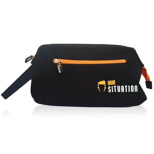 Hair Situation Men’s Toiletry Bag – Dopp Kit for Travel with Waterproof Lining – Durable, Compact Shaving & Grooming Organizer – Multiple Compartments and an Extendable Wire Frame to Stay Open– Black