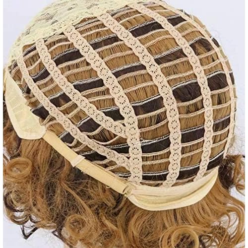 Topcosplay 5Pcs Set 70s 80s Disco Wig for Men or Women Afro Wig with Glasses Necklace Moustache Short Curly Hippies Wigs Blonde Brown
