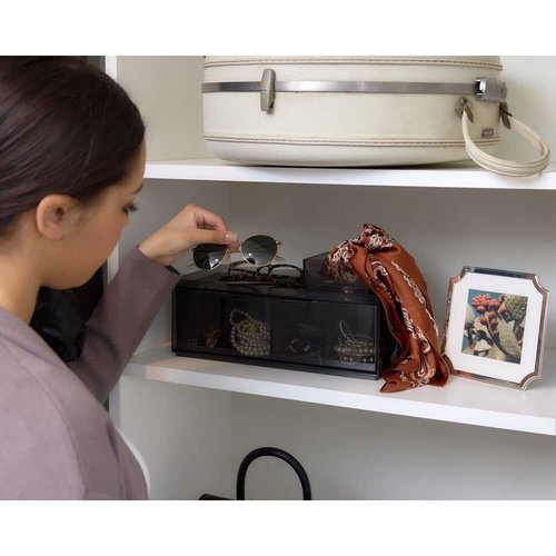 iDesign The Sarah TannoCollection Cosmetic Drawer Organizer,Made of Recycled Plastic,Smoke/Black Large