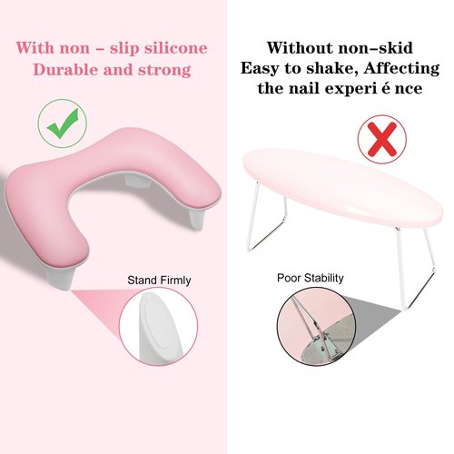 Ruetail Two Hands Arm Rest for Nails Tech U-Shape Nail Hand Pillow with 6Pcs Nail Files Professional Portable Nail Stand Hand Rest Leather Manicure Rest Stand Salon Manicurist Essentials (Pink)