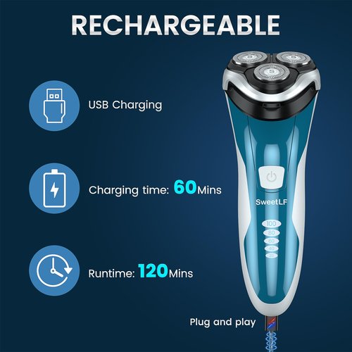 SweetLF Men's Electric Razor | Wireless Charging | Long Battery Life | 3-Blade Design | Wet & Dry Shaving