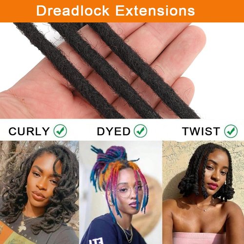 Dreadlock Extensions 0.8cm Thickness 8 Inch 30 Strands 100% Real Human Hair for Man/Women/Kids Full Handmade Permanent Loc Extensions Bundles Can Be Dyed Bleached Curled and Twisted