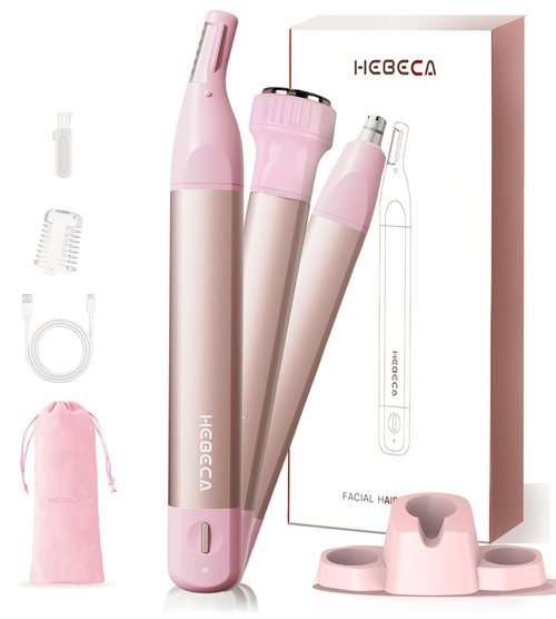 Nose Hair Trimmer for Women 3in1 Facial Hair Removal Trimmers- Rechargeable, Waterproof, Portable with Travel Bag- Trims Nose, Ear, Eyebrow, Peach-Fuzz, Lips, Chin Face Hair Remover (Rose Pink)