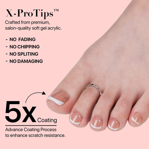 SXC Cosmetics X-Pro Tips French Tip Press On Toenails for Women, Acrylic Soft Gel System (Short French Brown, Short)