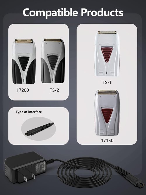 5V 1A Charger Compatible with Andis Shaver Andis Charger Power Cord Adapter Compatible with 17150 TS-1 17220 17195 Profoil 17190 17165 17170 17205 17220 Lithium Titanium Plus TS-2 Replacement Pro Foil Shaver- 5Ft