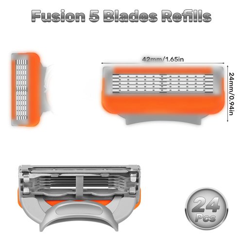24 Pack Razor Blade Refills Compatible with Fusion 5 Razor – 5-Layer Precision Anti-Friction Blades for Manual Wet Shaving – Pivoting Head Design for Smooth, Close & Comfortable Shave (24)