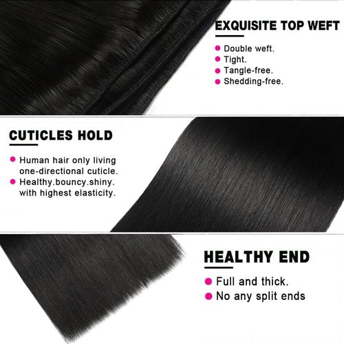 12A Straight Human Hair 8 10 12 Inch Human Hair bundles Unprocessed Brazilian Hair 3 Bundles Raw Human Hair Extensions Quick Weave Natural Color