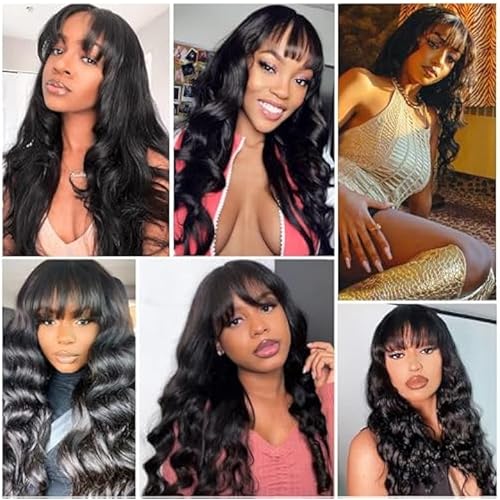 Body Wave Wigs with Bangs Human Hair Wigs for Black Women 1x3Inch Lace Front Wigs 150% Density Brazilian Virgin Hair Glueless Wig Natural Color (26INCH)