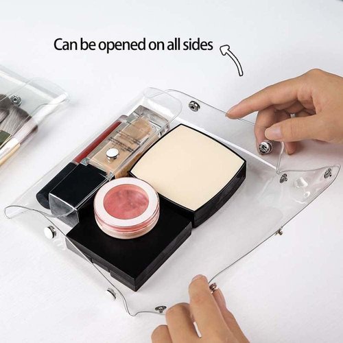 YSSZAM Transparent Mini PVC Makeup Bag Small Clear Plastic Cosmetic Organizer Bag Pouch with Snap Closure Cosmetic Bags for Vacation Travel, Bathroom Organizing(S)