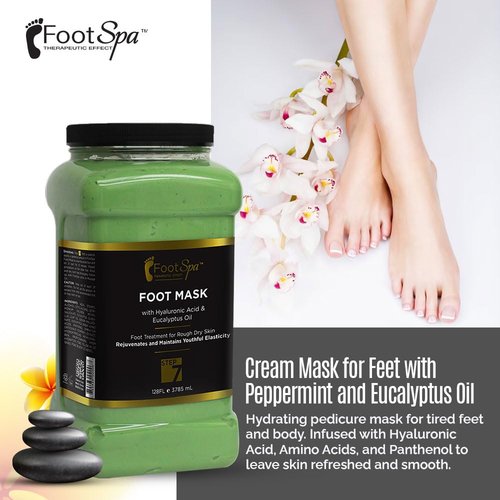 FootSpa - Cream Mask for foot, 128 Oz With Peppermint and Eucalyptus Oil - Pedicure Massage for Tired Feet and Body, Hydrating, Fresh Skin - Infused with Hyaluronic Acid, Amino Acids, Panthenol