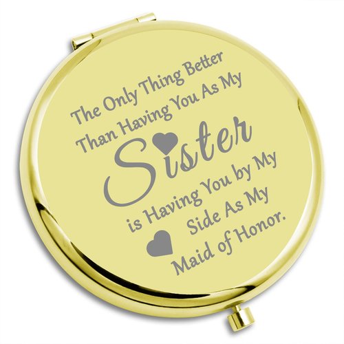 Sister Bridesmaid Proposal Gifts Compact Makeup Mirror for Best Friend Bridesmaid Thank You Gifts for Sister Maid of Honor Wedding Bachelorette Party Presents Bridal Shower Compact Makeup Mirror