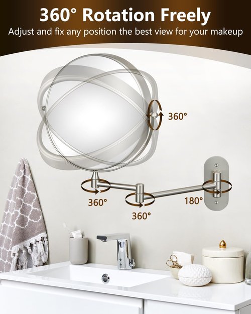 DECLUTTR 9 Inch Wall Mounted Makeup Mirror, 15X Magnification Double Sided Swivel Extendable Bathroom Mirror