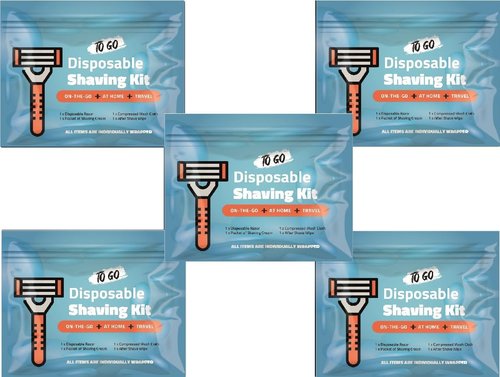 Shaving Kit with Razor, Shaving Cream, Washcloth & Aftershave Wipe – Men’s Travel Shave Set for Hotels, Shelters & Outreach – Disposable Grooming Pack (Blue) (5)