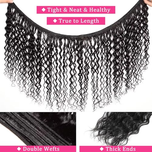 Deep Wave Bundles Human Hair 20 22 24 26 Inch Water Wave Human Hair Bundles Natural Curly Hair Bundle Double Weft Wet and Wavy Quick Weave Hair Extensions for Women