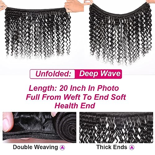 Bundles and Closure Deep Wave Bundles with Closure (20 22 24+18£¬Free Part) Wet and Wavy Hair 3 Bundles with Lace Closure 100% Brazilian Virigin Human Hair Weave Bundles with Closure Natural Color