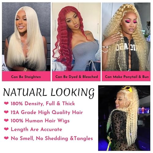 Blonde Wig Human Hair, 613 13x1 HD Transparent Lace Frontal Wig Human Hair, 613 Lace Front Wig Human Hair, 180% Density 30inch Deep Wave Blonde Lace Front Wigs Human Hair Pre Plucked