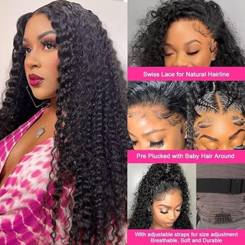 Miminis 24 Inch Deep Wave Lace Front Wigs Human Hair 200% Density HD Transparent Deep Curly Frontal Wigs Human Hair Pre Plucked with Baby Hair