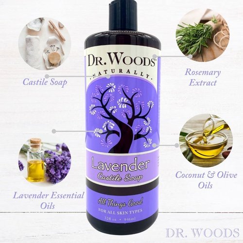 Dr. Woods Lavender Liquid Castile Soap - Castile Soap with Pure Lavender Oil, Body Wash for Men and Women, Natural Cleanser for Face, Hands, and Body - 32 Fl Oz, Pack of 2