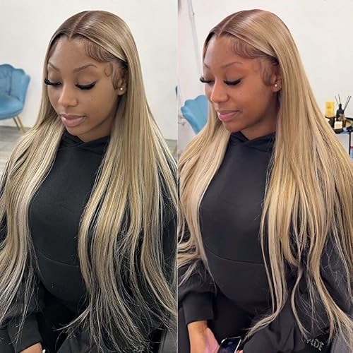 koinu Ash Blonde Wig Human Hair 13x4 Transparent Lace Front Wigs Human Hair 200% Density Ash Blonde Straight Lace Front Wigs for Women Ombre Blonde Colored HD Lace Frontal Wig Pre Plucked 26 Inch