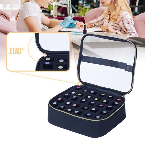 UOZL Small Clear Nail Polish Case Holds 30 bottles(15ml-0.5fl.oz) Nail Polish Organizer Multifunctional Nail Polish Bag organizer, Cosmetic Travel Makeup Cases for Women, Black