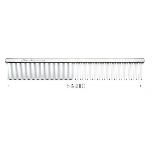 Chris Christensen 5in Face and Feet Fine/Coarse Butter Comb, Groom Like a Professional, Rounded Corners Prevent Friction and Breakage, Solid Brass Spin with Steel Teeth, Chrome Finish