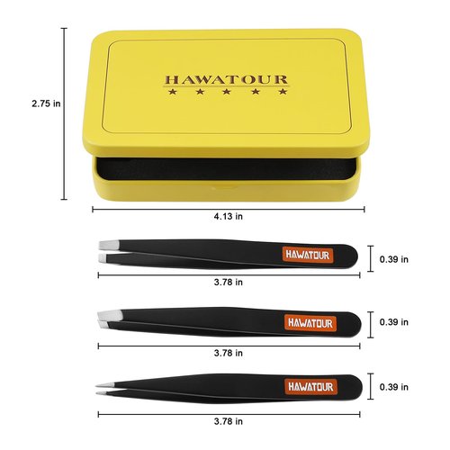HAWATOUR Tweezers Set 3Pcs, Precision Stainless Steel Eyebrow Tweezers for Eyebrow Hair Facial Hair Removal, Splinter, Blackhead, Black