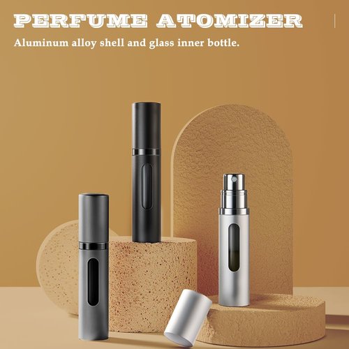 DIOHIO 5ml Perfume Atomizer Travel Refillable,Mini Cologne Dispenser, Bottom-Filling Fragrances Perfumes Bottle,Portable Sprayer Pocket Size for Women Men Cruise Car Trip Gift 2pcs (grey-silver)