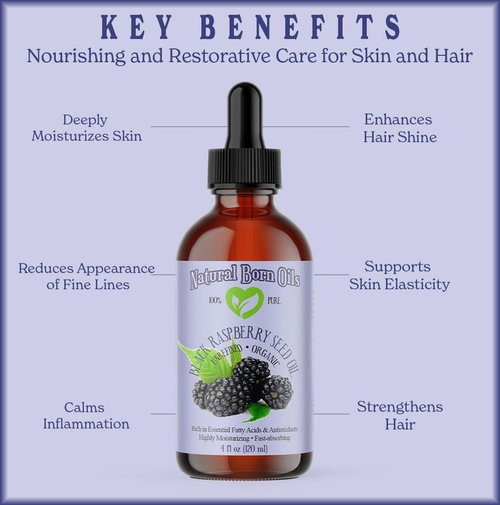 Natural Born Oils Black Raspberry Seed Oil, 16oz, Organic, Cold-Pressed, High in Ellagic Acid, Skin Moisturizer, Hair Health