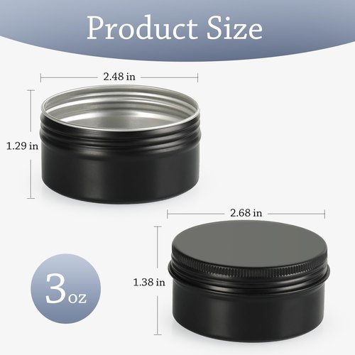 LIYAR 3oz Black Aluminum Tin Containers with Screw Lids, 40 Pack Refillable Cosmetic Jars, Round Salve Tins, Tea Cans, Bulk Food Storage Jars, Candle Travel Tins