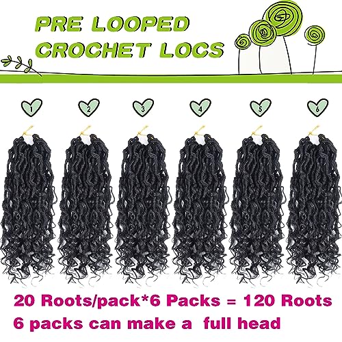 Curly Faux Locs Crochet Hair Extensions 8 Inch 120 roots Goddess Locs Crochet Hair for Black Women Pre Looped Soft River Locs Crochet Braids with Curly Hair Boho Hippie Locs (8 Inch, 6 Packs, T1B)