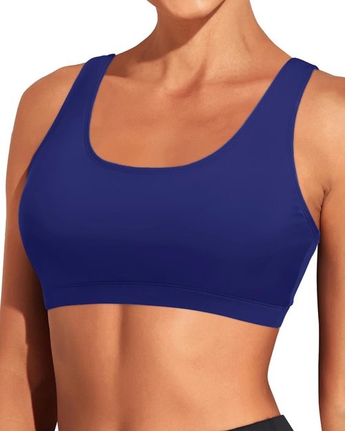 Tempt Me Women Navy Blue Sports Bra Bikini Top Push Up Scoop Neck Bathing Suits Top for Teen Girls M