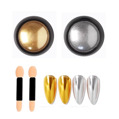 Superfine French Silver Gold Nail Chrome Powder Set Black White Snow Design Sugar Effect Nail Glitters Pigment Dust Silver Gold Chrome Nail Powder Kit Manicure Accessories DIY Crafts (2 Bottles)