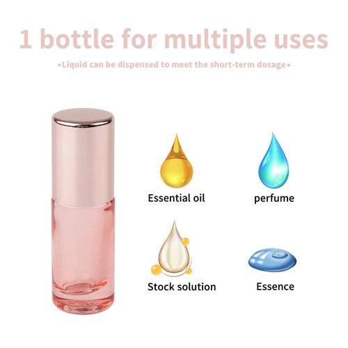 Kesell 14 Pack 5ml Roller Bottles Clear Pink Empty Refillable Glass Sample Vial with Stainless Steel Balls for Essential Oil Perfume Aromatherapy