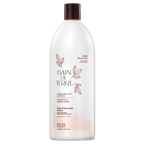 Bain de Terre Sweet Almond Oil Long & Healthy Shampoo, Strength & Protection for Weak, Damaged Hair, with Argan & Monoi Oils, Paraben-Free, Color-Safe, Vegan, 33.8 Fl Oz