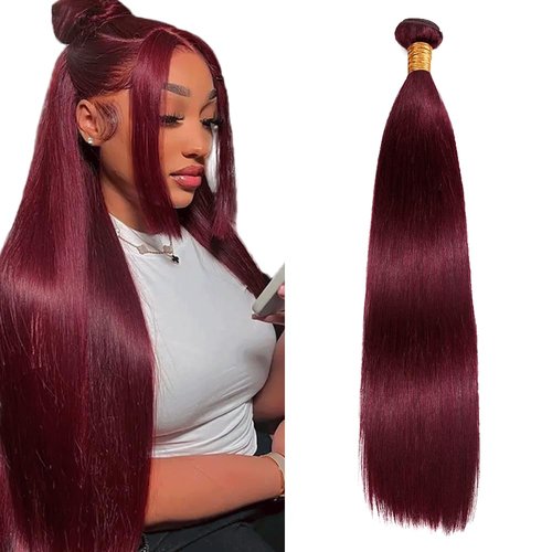 99J Bundle Wine Red Straight Human Hair Bundles Double Weft Wine Red Bundles For Black Women 99J Burgundy Straight 1 Bundle 18 Inch Burgundy Hair Weave
