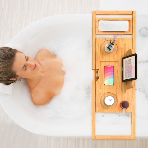 Banlilu Bathtub Tray - Bath Tray Expandable - Bath Tub Tray Table for Bathtub, Ajustable Size, Fits Most Tubs