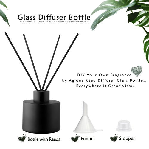 4PCS 100ML Glass Diffuser Bottles Black, Refillable Empty Perfume Fragrance Reed Bottles with 20pcs Reeds Sticks & Caps & Funnel, Diffuser Jars for DIY Fragrance Oil Wedding Party Decoration Gift